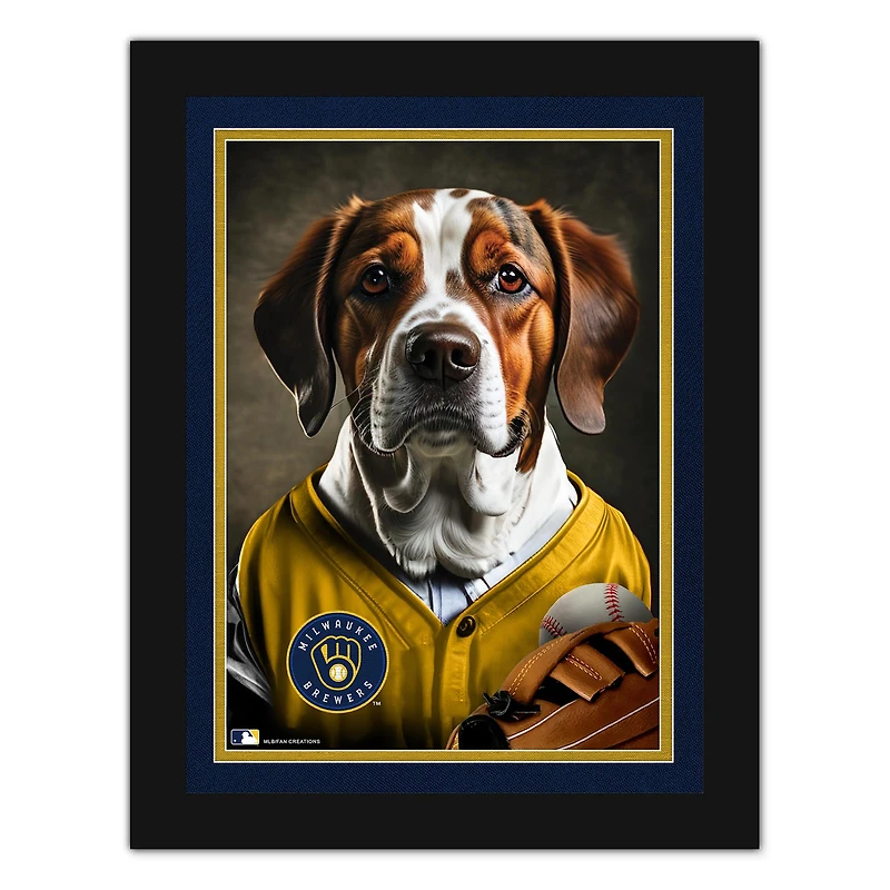 Milwaukee Brewers 12'' x 16'' Framed Dog In Jersey Print