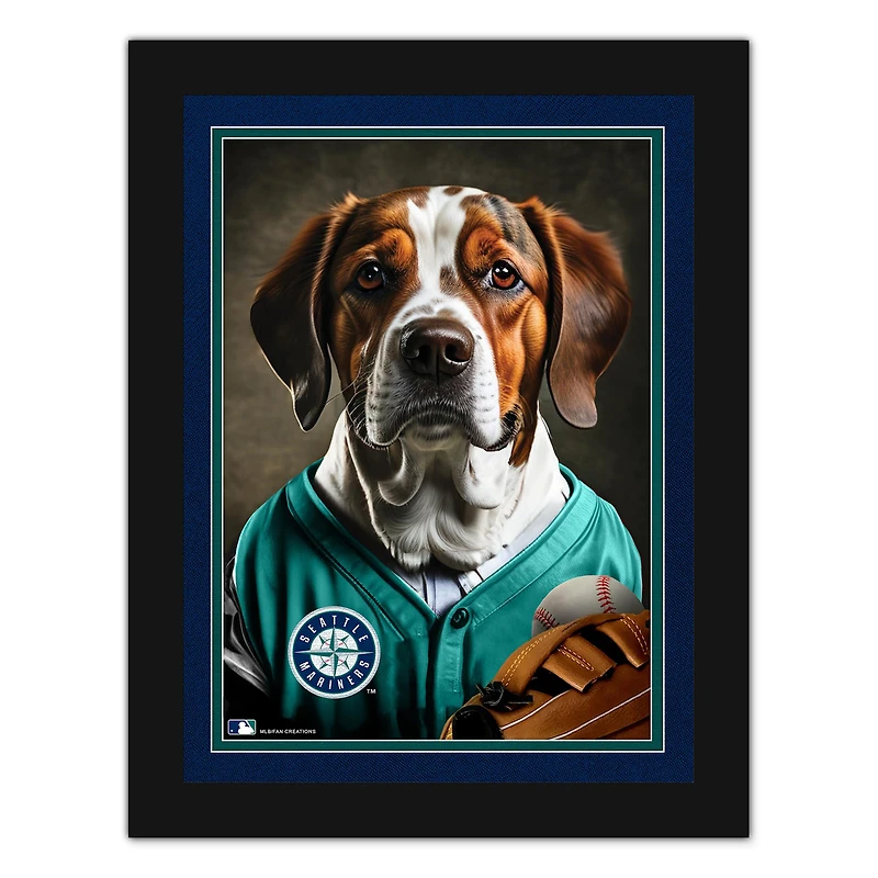 Seattle Mariners 12'' x 16'' Framed Dog In Jersey Print