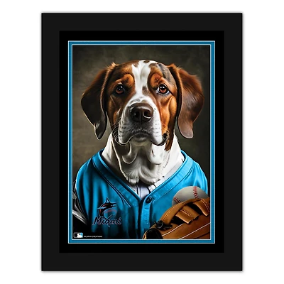 Miami Marlins 12'' x 16'' Framed Dog In Jersey Print