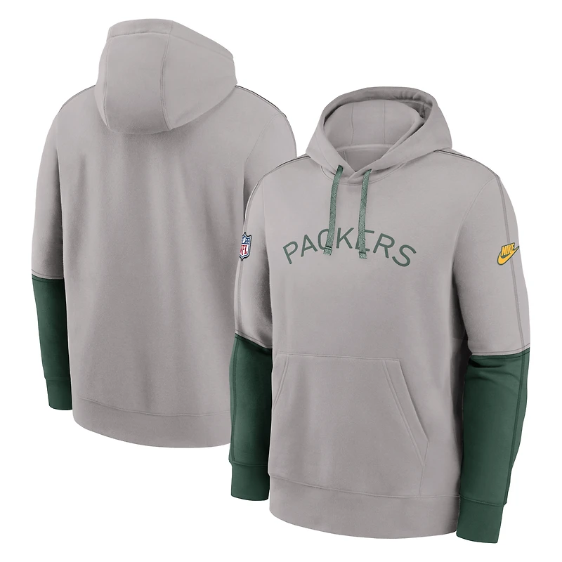Men's Nike Gray Green Bay Packers Alternate Logo Club Tri-Blend Pullover Hoodie
