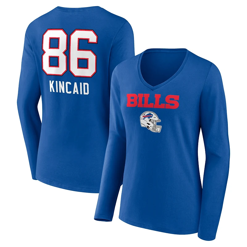 Women's Dalton Kincaid Royal Buffalo Bills Team Wordmark Player Name & Number Long Sleeve V-Neck T-Shirt