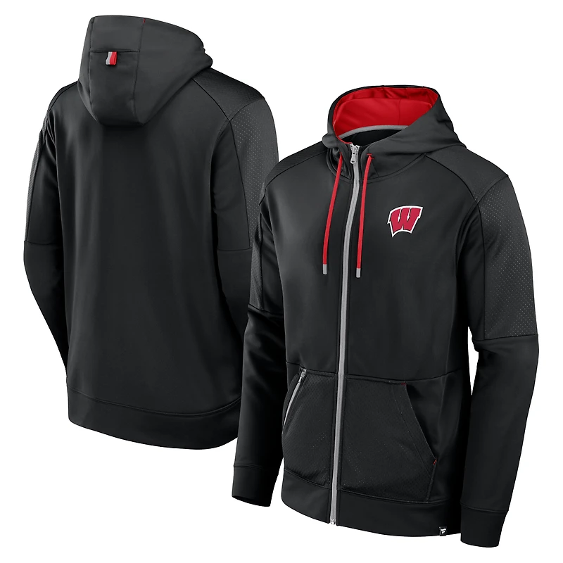 Men's Fanatics Black Wisconsin Badgers Defender Full-Zip Hoodie