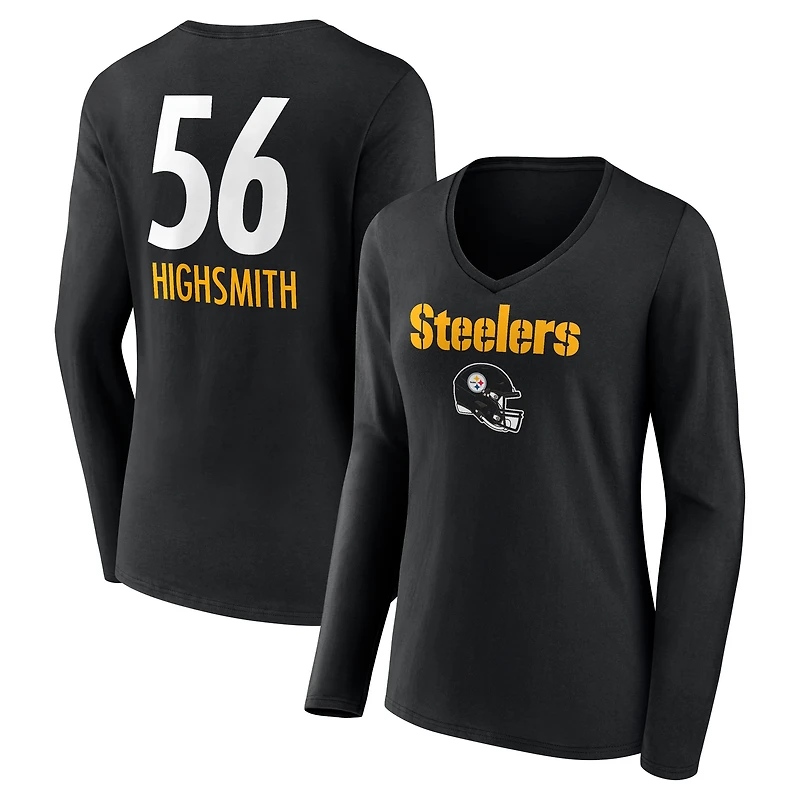 Women's Alex Highsmith Black Pittsburgh Steelers Team Wordmark Player Name & Number Long Sleeve V-Neck T-Shirt