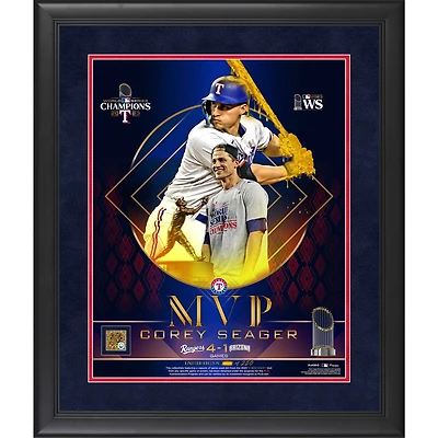 Corey Seager Texas Rangers Framed 16" x 20" 2023 World Series Champions MVP Collage with a Capsule of Game-Used World Series Dirt - Limited Edition of 250