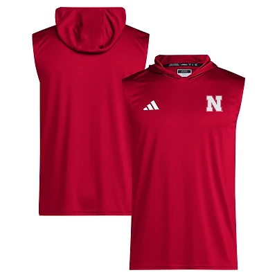 Men's adidas Scarlet Nebraska Huskers 2024 Sideline Hoodie Sleeveless Shirt