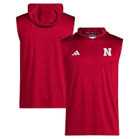 Men's adidas Scarlet Nebraska Huskers 2024 Sideline Hoodie Sleeveless Shirt