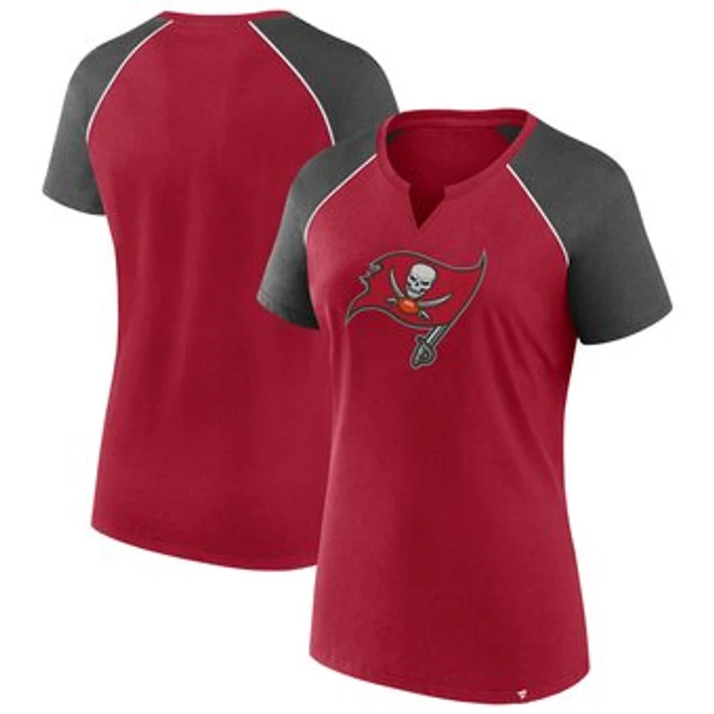 Women's Fanatics Red/Pewter Tampa Bay Buccaneers Glittered Primary Raglan T-Shirt