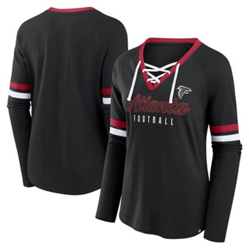 Women's Fanatics Black Atlanta Falcons Won and Done Lace-Up Long Sleeve Fashion Top