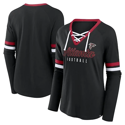 Women's Fanatics Black Atlanta Falcons Won and Done Lace-Up Long Sleeve Fashion Top