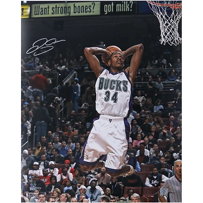 Ray Allen Milwaukee Bucks Autographed 16" x 20" Two Hand Dunk Photograph