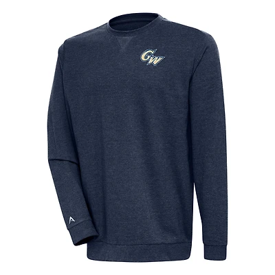 Men's Antigua  Heather Navy George Washington University Reward Crewneck Pullover Sweatshirt