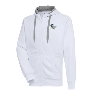 Men's Antigua White George Washington University Victory Full-Zip Hoodie