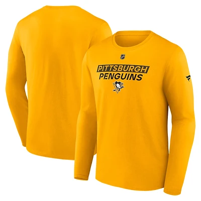 Men's Fanatics  Gold Pittsburgh Penguins Authentic Pro Core Primary Long Sleeve T-Shirt