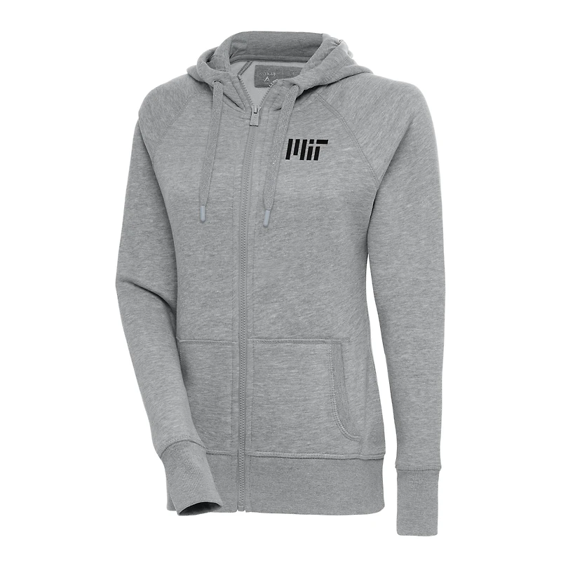 Women's Antigua Heather Gray MIT Engineers Victory Full-Zip Hoodie