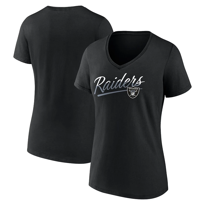 Women's Fanatics Black Las Vegas Raiders Slice Script V-Neck T-Shirt