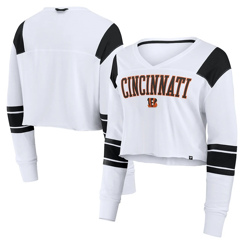 Women's Fanatics White Cincinnati Bengals Stretch Cropped Fashion Long Sleeve T-Shirt
