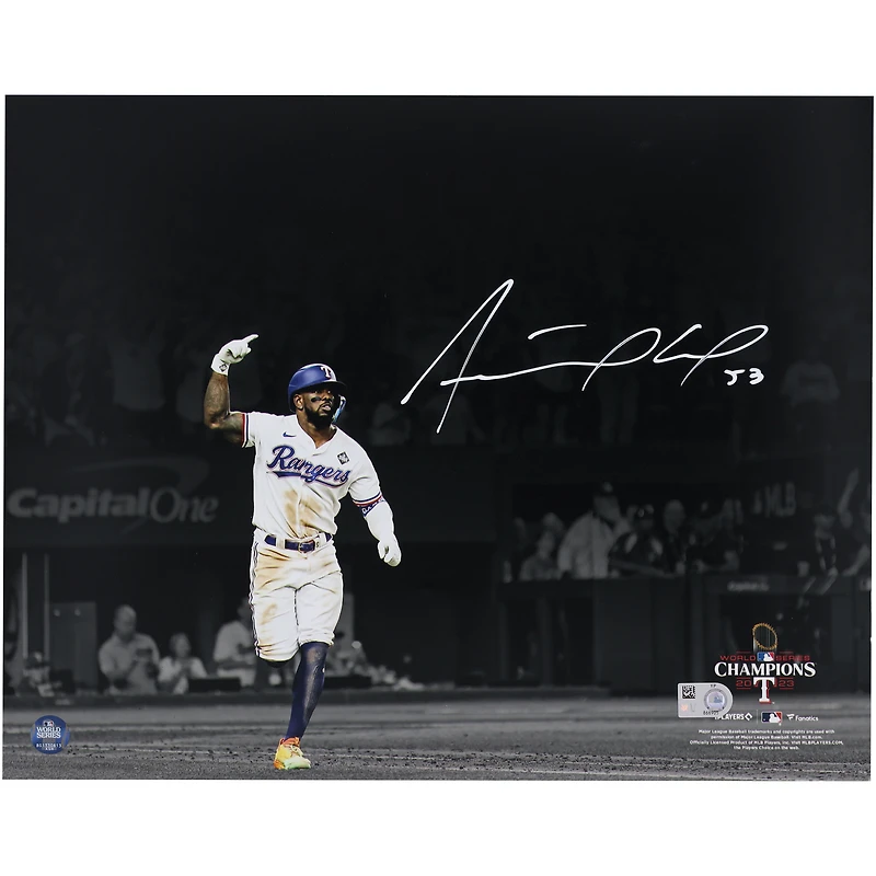 Adolis Garcia Texas Rangers Autographed 2023 World Series Champions 11" x 14" Hitting Spotlight Photograph
