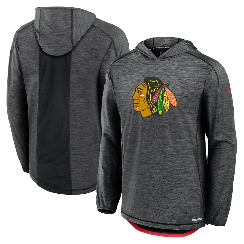 Men's Fanatics  Black Chicago Blackhawks Authentic Pro Rink Lightweight Pullover Hoodie