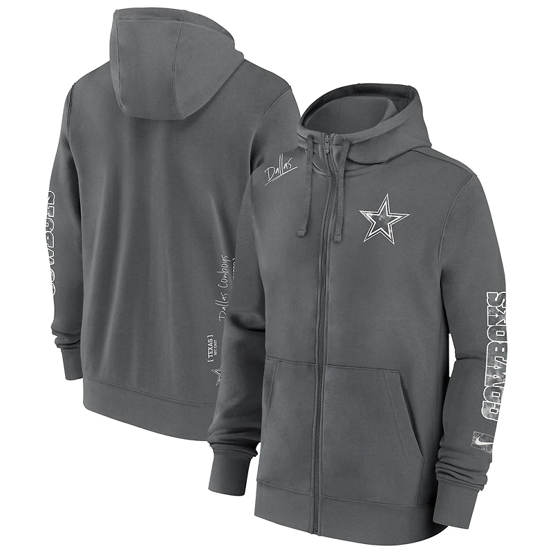 Men's Nike Charcoal Dallas Cowboys Primetime Club Full-Zip Hoodie