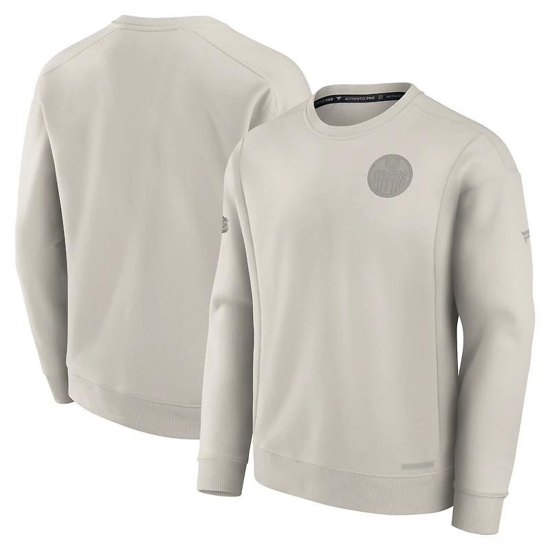 Men's Fanatics  Cream Edmonton Oilers Authentic Pro Road Fleece Pullover Sweatshirt