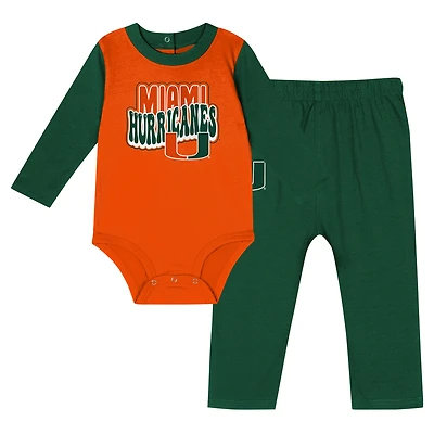 Infant Hunter Green Miami Hurricanes Double Up Long Sleeve Bodysuit & Pant Set