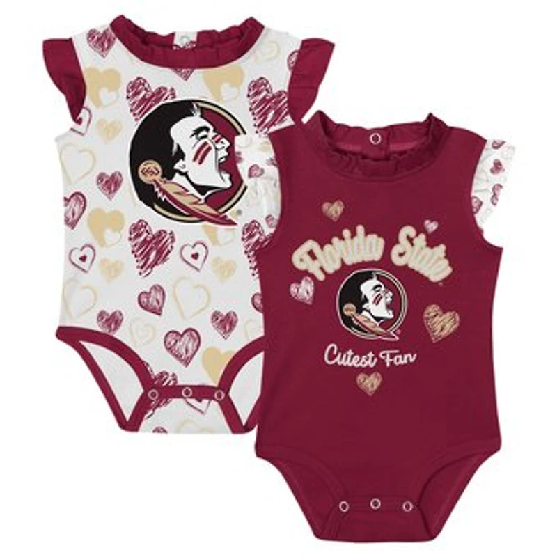 Girls Newborn Garnet Florida State Seminoles Happy Hearts  2-Pack Bodysuit Set