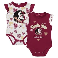 Girls Newborn Garnet Florida State Seminoles Happy Hearts  2-Pack Bodysuit Set
