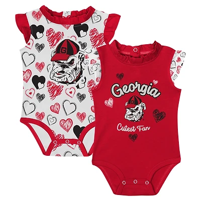 Girls Newborn Red Georgia Bulldogs Happy Hearts  2-Pack Bodysuit Set