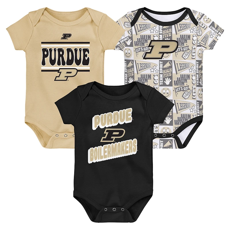 Newborn Black Purdue Boilermakers Sunday Comics 3-Pack Bodysuit Set