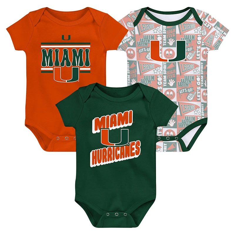 Newborn Green Miami Hurricanes Sunday Comics 3-Pack Bodysuit Set