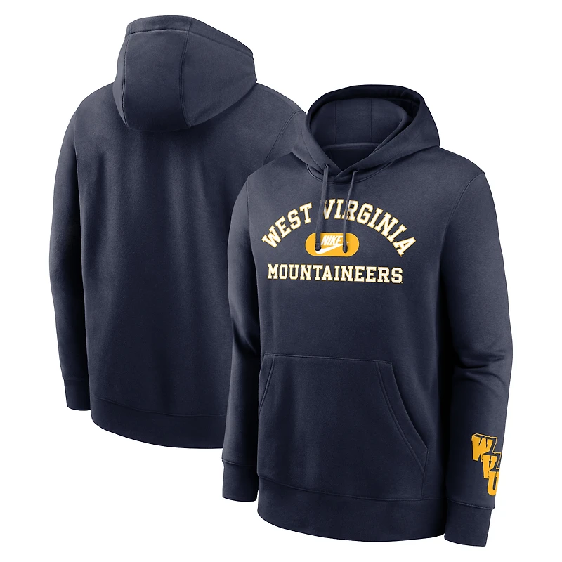 Men's Nike Navy West Virginia Mountaineers Legacy Foundational Two-Hit Club Performance Pullover Hoodie