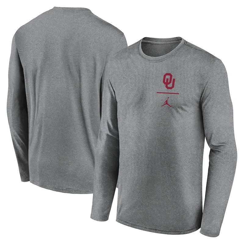 Men's Jordan Brand Heather Gray Oklahoma Sooners Primary Stack Legend Performance Long Sleeve T-Shirt