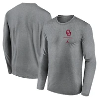 Men's Jordan Brand Heather Gray Oklahoma Sooners Primary Stack Legend Performance Long Sleeve T-Shirt