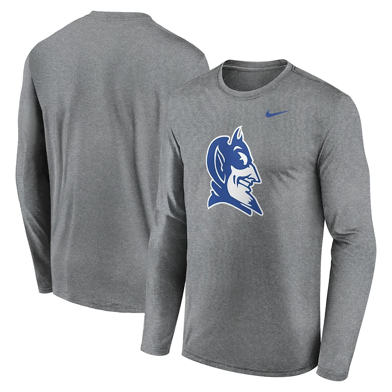 Men's Nike Heather Gray Duke Blue Devils Primetime Alternate Logo Legend Performance Long Sleeve T-Shirt