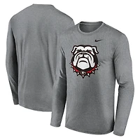 Men's Nike Heather Gray Georgia Bulldogs Primetime Alternate Logo Legend Performance Long Sleeve T-Shirt