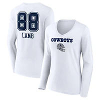 Women's CeeDee Lamb White Dallas Cowboys Team Wordmark Player Name & Number Long Sleeve V-Neck T-Shirt