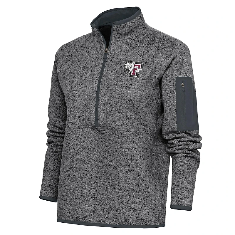 Women's Antigua  Heather Charcoal Fordham Rams Fortune Half-Zip Jacket