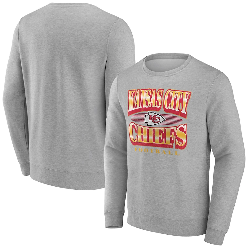 Men's Fanatics Heather Gray Kansas City Chiefs Chance Throwback Fleece Pullover Sweatshirt