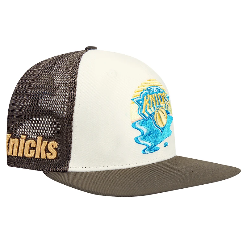 Men's Pro Standard Cream/Brown New York Knicks Glint Sunset Snapback Hat