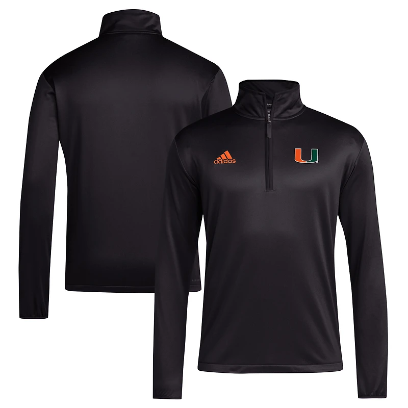 Men's adidas Black Miami Hurricanes 2024 Coaches Sideline Quarter-Zip Top