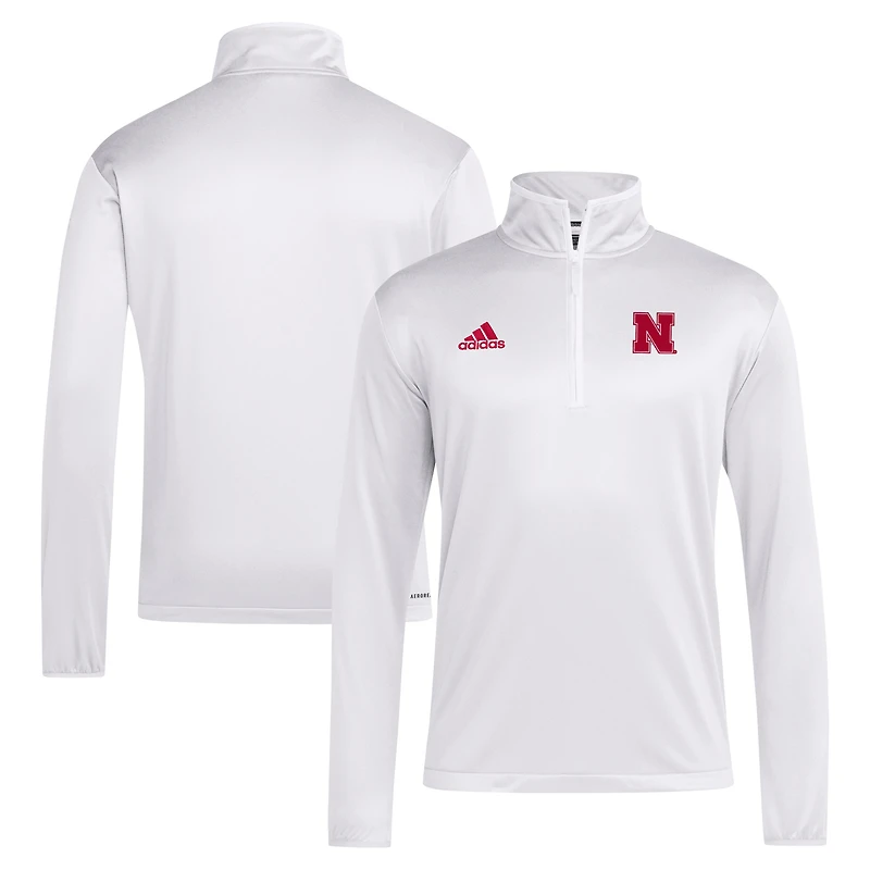 Men's adidas White Nebraska Huskers 2024 Coaches Sideline Quarter-Zip Top