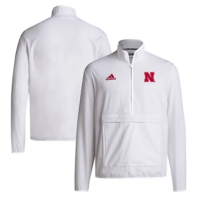 Men's adidas White Nebraska Huskers 2024 Coaches Sideline Half-Zip Jacket