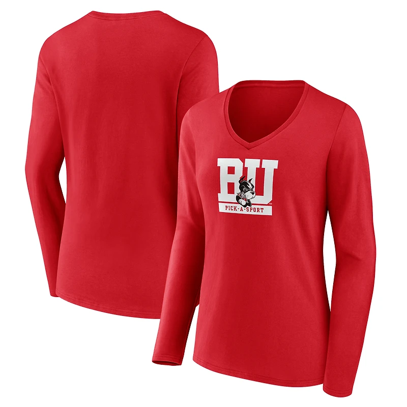 Women's Scarlet Boston University Authentic Pick-A-Sport Long Sleeve V-Neck T-Shirt