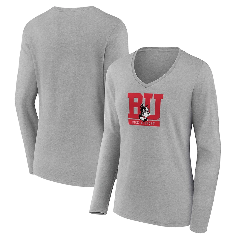 Women's Heather Gray Boston University Authentic Pick-A-Sport Long Sleeve V-Neck T-Shirt