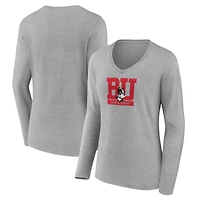Women's Heather Gray Boston University Authentic Pick-A-Sport Long Sleeve V-Neck T-Shirt