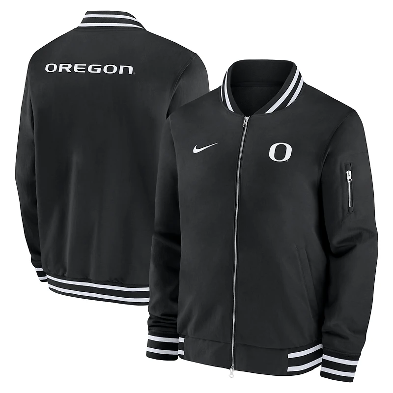 Men's Nike Black Oregon Ducks 2024 Sideline Relaxed Full-Zip Bomber Jacket