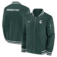 Men's Nike Green Michigan State Spartans 2024 Sideline Relaxed Full-Zip Bomber Jacket