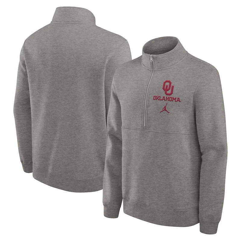 Men's Jordan Brand Heather Gray Oklahoma Sooners Primetime Club Half-Zip Pullover