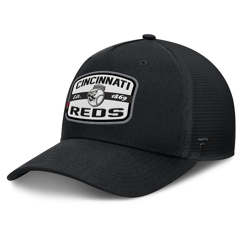 Men's Fanatics Black Cincinnati Reds Team Patch A-Frame Trucker Snapback Hat