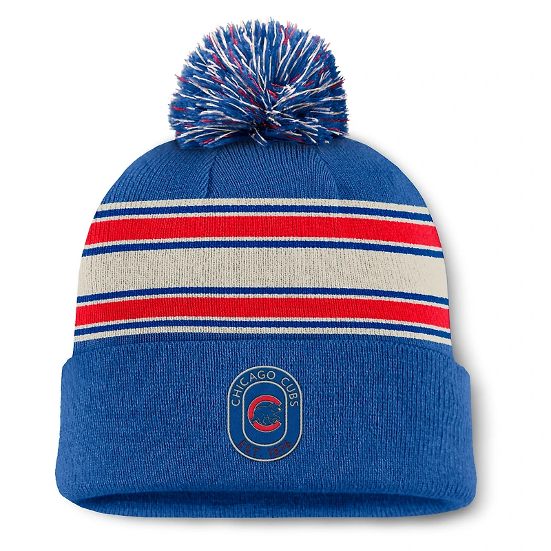 Men's Fanatics  Royal Chicago Cubs Fundamental Patch Cuffed Knit Hat with Pom